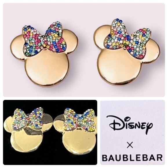 Disney  X Baublebar Minnie Mouse Gold Plated Multi Colored Bow Earrings - Picture 1 of 11